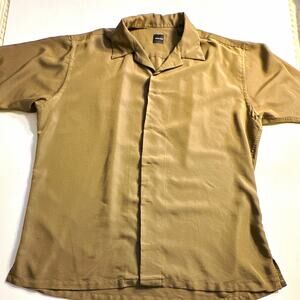 Slates Men's L Brown Solid Short Sleeve Woven Rayon Blend Spread Collar Shirt